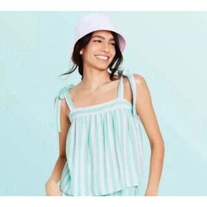 Stoney Clover Lane Target Green White Linen Blend Tie Strap Tank Top‎ 1X